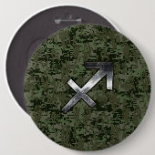 Silver Sagittarius Zodiac Woodland Digital Camo Button (Vorne & Hinten)