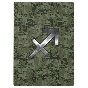 Silver Sagittarius Zodiac Woodland Digital Camo Klemmbrett
