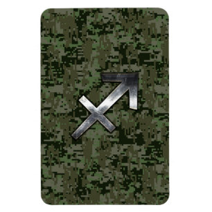 Silver Sagittarius Zodiac Woodland Digital Camo Magnet