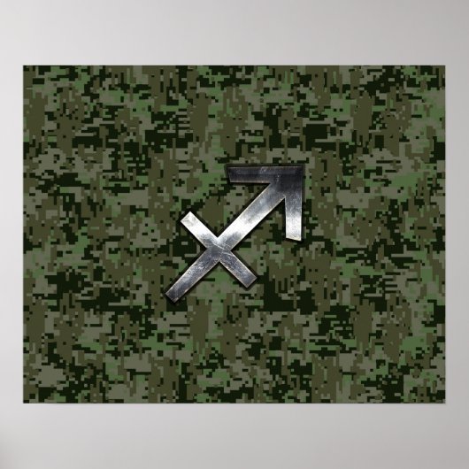Silver Sagittarius Zodiac Woodland Digital Camo Poster (Vorne)