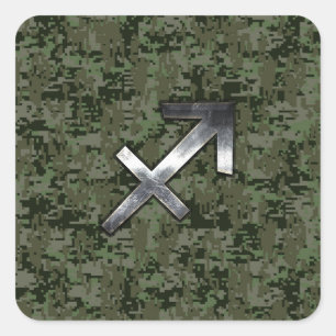 Silver Sagittarius Zodiac Woodland Digital Camo Quadratischer Aufkleber