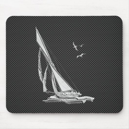 Silver Sailboat auf Carbon Fibre Decor Mousepad (Vorne)