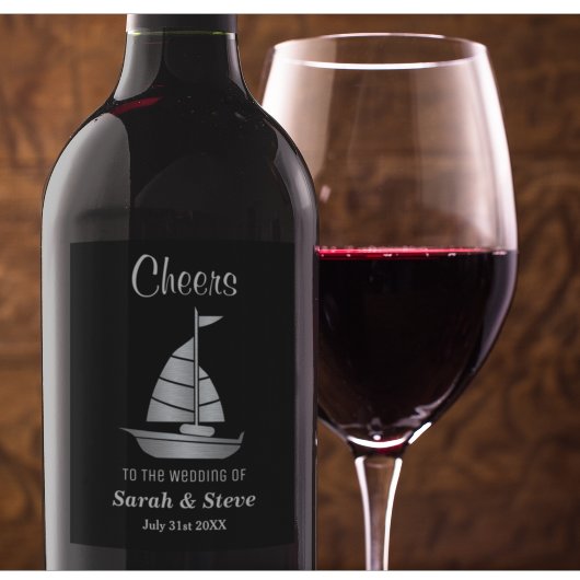 Silver Sailboat Nautical Wedding Wine Labels Weinetikett