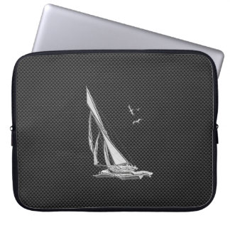 Silver Sailboat Regatta on Carbon Fiber Laptopschutzhülle