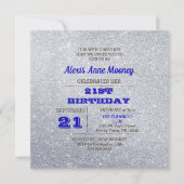 Silver & Sapphire Blue Funkelnd Geburtstag Einladu Einladung (Vorderseite)