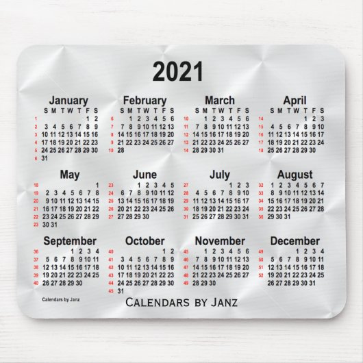 Silver Satin 52 Weeks Calendar von Janz 2021 Mousepad (Vorne)