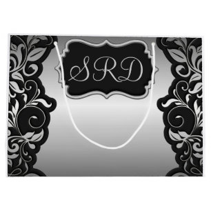 Silver Satin Blüht schwarz & grau personalisieren Große Geschenktüte