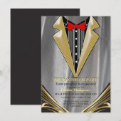 Silver Satin & Gold Blume Einladung Bachelor (Vorne/Hinten)