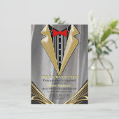 Silver Satin & Gold Blume Einladung Bachelor (Stehend Vorderseite)