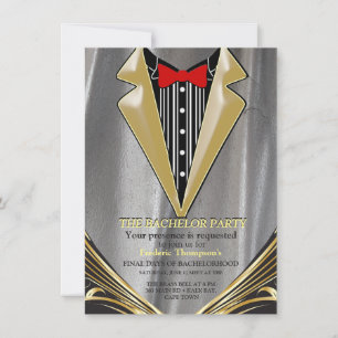 Silver Satin & Gold Blume Einladung Bachelor