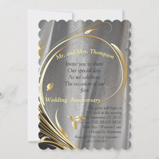 Silver Satin & Gold Blume Jubiläum Einladung (Vorderseite)