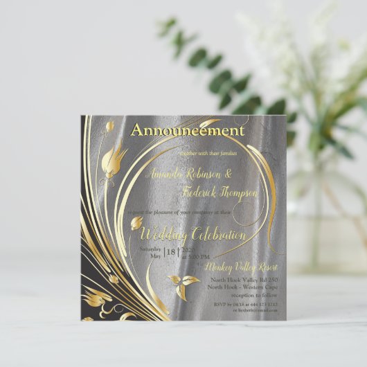 Silver Satin & Gold Blume Pracht Ankündigung (Stehend Vorderseite)