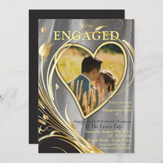 Silver Satin & Gold Blume Pracht Einladung (Vorne/Hinten)