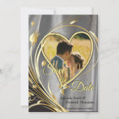 Silver Satin & Gold Blume Pracht Save The Date (Vorderseite)