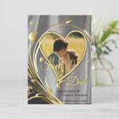Silver Satin & Gold Blume Pracht Save The Date (Stehend Vorderseite)