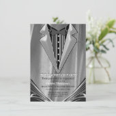 Silver Satin & Silver Blume Einladung Bachelor (Stehend Vorderseite)