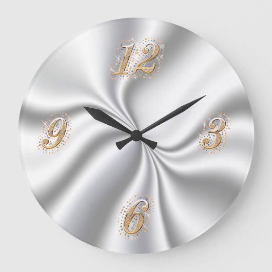 Silver Satin Wall Clock Große Wanduhr (Vorderseite)
