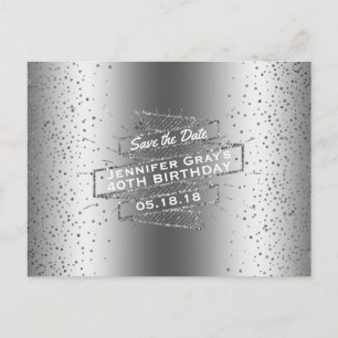 Silver Save the Date Elegant 40. Geburtstag Party Ankündigungspostkarte