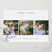 Silver Save the Date Foto Collage Folieneinladung (Vorderseite)