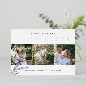 Silver Save the Date Foto Collage Folieneinladung (Stehend vorne)