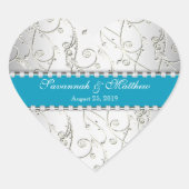 Silver Save the Date Hawaiian Blue Wedding Siegel Herz-Aufkleber (Vorderseite)