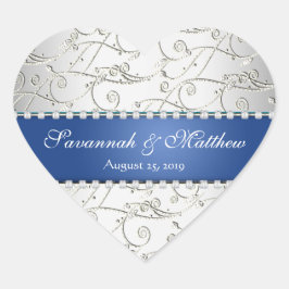 Silver Save the Date Royal Blue Wedding Siegel Herz-Aufkleber