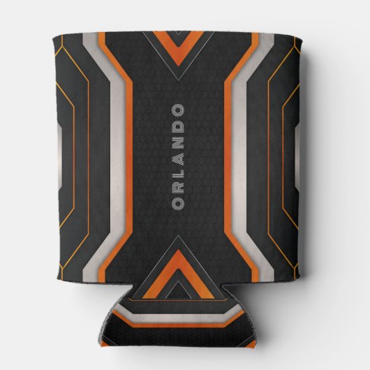 Silver. Schwarz, orange, geometrisch, Gaming Monog Dosenkühler (Rückseite)