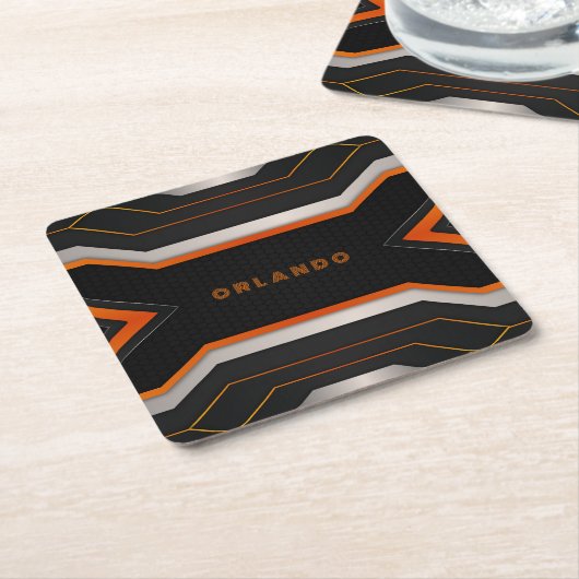 Silver. Schwarz, orange, geometrisch, Gaming Monog Rechteckiger Pappuntersetzer (angewinkelt)
