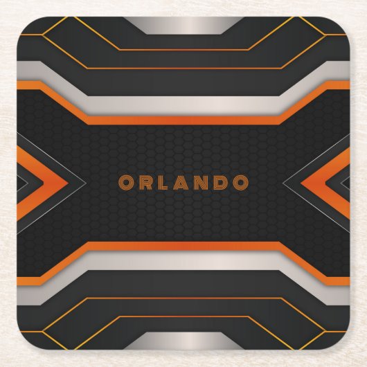 Silver. Schwarz, orange, geometrisch, Gaming Monog Rechteckiger Pappuntersetzer (Vorderseite)