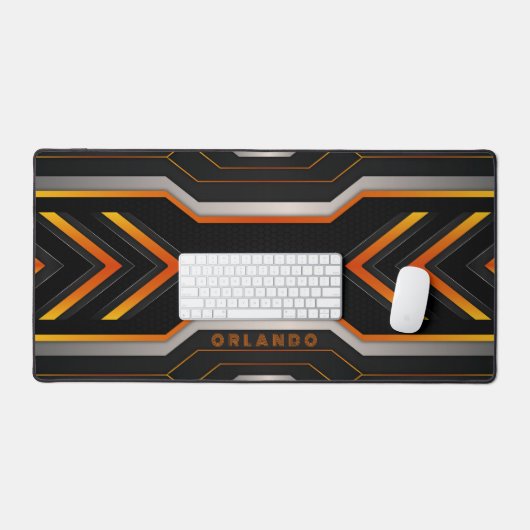 Silver. Schwarz, orange, geometrisch, Gaming Monog Schreibtischunterlage (Tastatur & Maus)