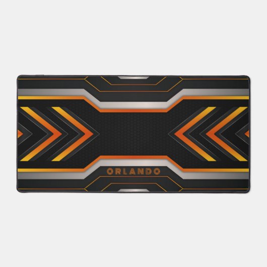 Silver. Schwarz, orange, geometrisch, Gaming Monog Schreibtischunterlage (Vorderseite)