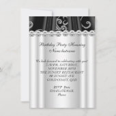 Silver Schwarz-weiß Birthday Party Diamond Einladung (Rückseite)