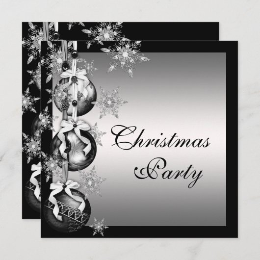 Silver Schwarz-weiß Snowflakes Weihnachtsfest Part Einladung (Vorne/Hinten)