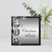 Silver Schwarz-weiß Snowflakes Weihnachtsfest Part Einladung (Stehend Vorderseite)