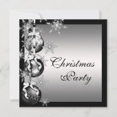 Silver Schwarz-weiß Snowflakes Weihnachtsfest Part Einladung (Vorderseite)