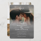 Silver Schwarz-weiße Abstrakt Overlay Foto Wedding Einladung (Vorne/Hinten)