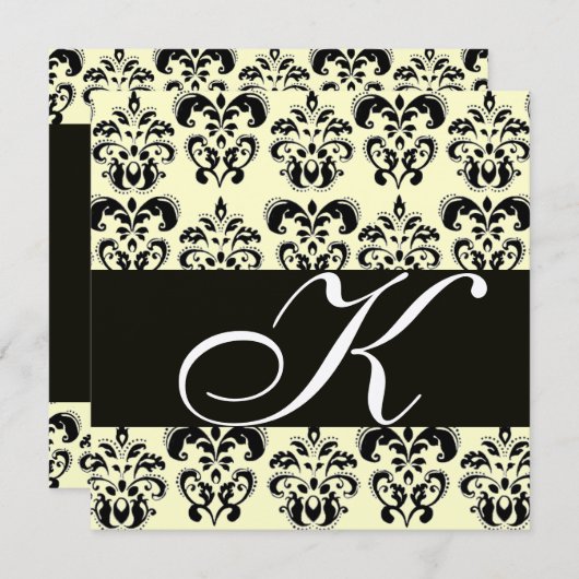 SILVER & SCHWARZE DAMASK-MONOGRAMM, weiß Einladung (Vorne/Hinten)