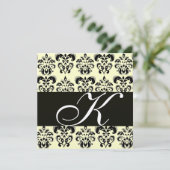 SILVER & SCHWARZE DAMASK-MONOGRAMM, weiß Einladung (Stehend Vorderseite)