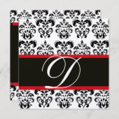 SILVER & SCHWARZE ROTE DAMASK-MONOGRAMM, weiß Einladung (Vorne/Hinten)