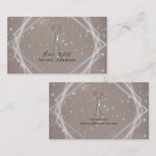 Silver Scissors Geometric Glow Hair Stylist Visitenkarte (Vorne/Hinten)