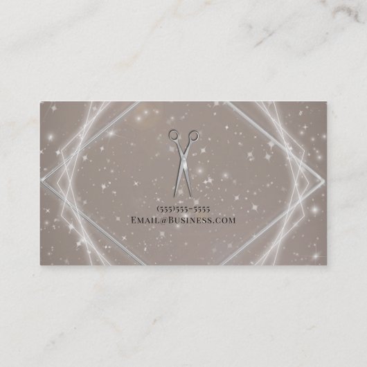 Silver Scissors Geometric Glow Hair Stylist Visitenkarte (Rückseite)