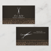 Silver Scissors Gold Brown Zebra Chic Hair Stylist Visitenkarte (Vorne/Hinten)