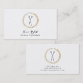 Silver Scissors Gold Sparkle Circle Hair Stylist Visitenkarte (Vorne/Hinten)