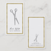 Silver Scissors Minimal Gold Border Hair Stylist Visitenkarte (Vorne/Hinten)