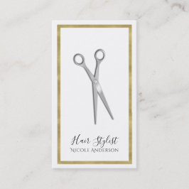 Silver Scissors Minimal Gold Border Hair Stylist Visitenkarte