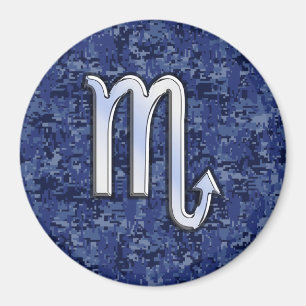 Silver Scorpio Zodiac Sign auf Navy Blue Camouflag Magnet
