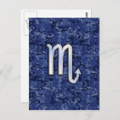 Silver Scorpio Zodiac Sign auf Navy Blue Camouflag Postkarte (Vorne/Hinten)