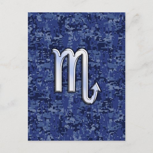 Silver Scorpio Zodiac Sign auf Navy Blue Camouflag Postkarte (Vorderseite)