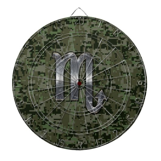 Silver Scorpio Zodiac Sign Woodland Digital Camo Dartscheibe (vorne)