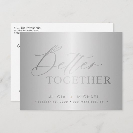 Silver Script besser zusammen Hochzeit rett Datum Ankündigungspostkarte (Vorne/Hinten)